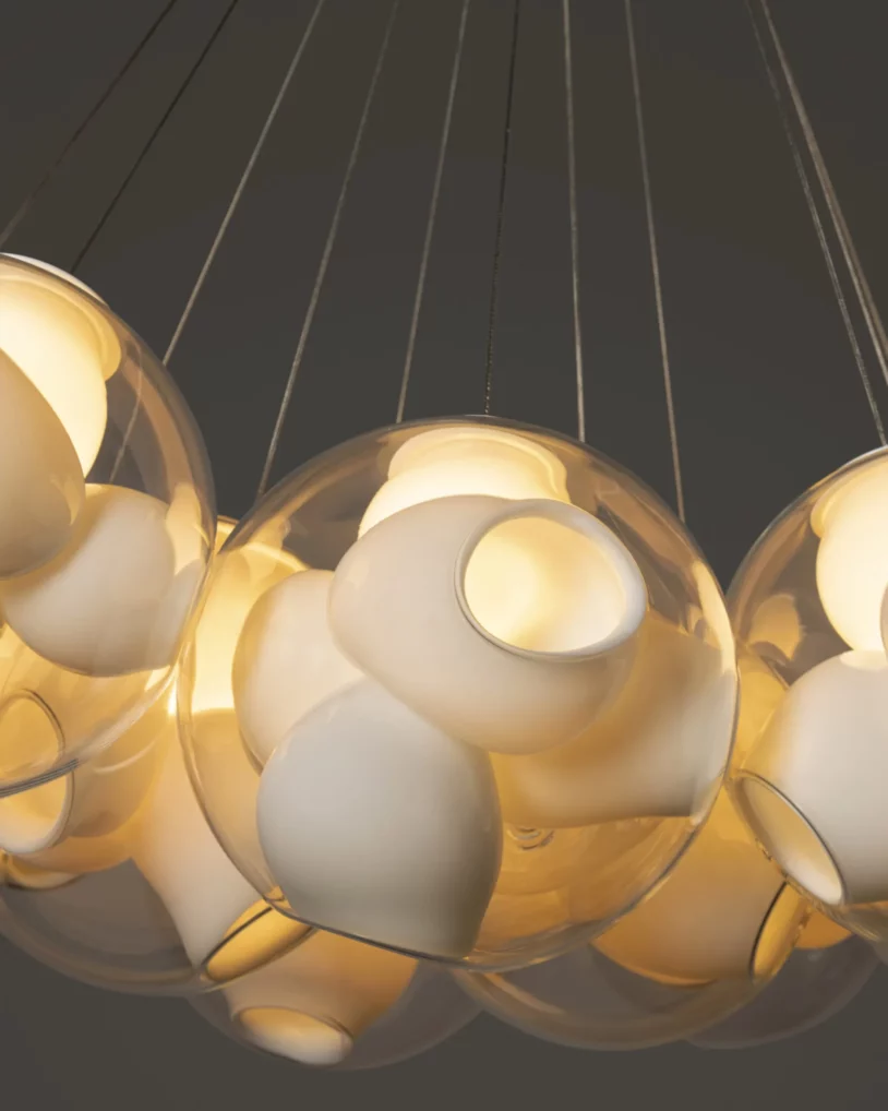 Bocci 38V Cluster hanglamp met glazen pendels in hexagonale formatie – Nuances Leuven