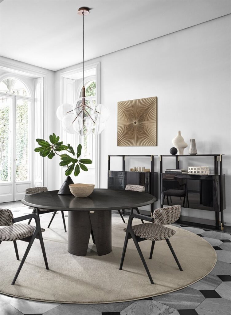 Manto tafel met visgraatblad en sculpturale gebogen basis, ontwerp Pietro Russo voor Gallotti&Radice