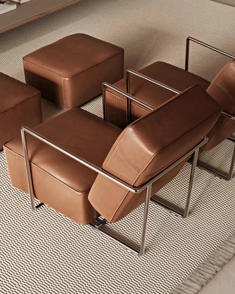 Flexform A.B.C. fauteuil bij Nuances Leuven – designfauteuil met metalen buisframe en leren bekleding, ontwerp Antonio Citterio